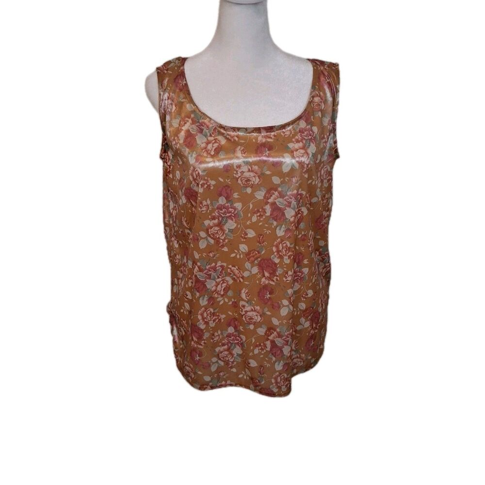 Floral Shimmer Tank Top Women's Sz M Oversized Bloomcore Colorful Shiny Wacky